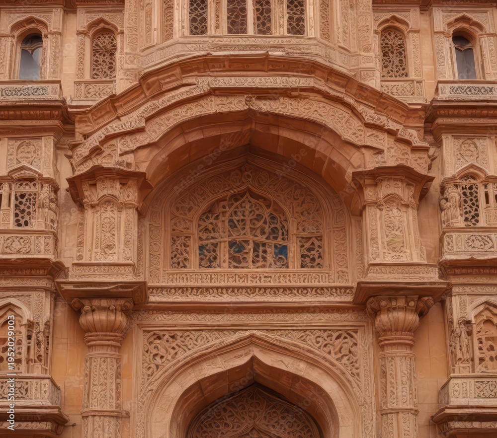 Obraz premium Intricate stone carvings on Hawa Mahal walls and roof , monument, palace, intricate design