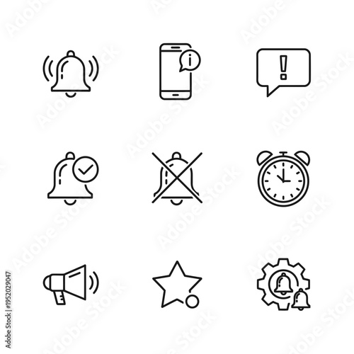 Collection of notification and alert icons in a clean line art style.