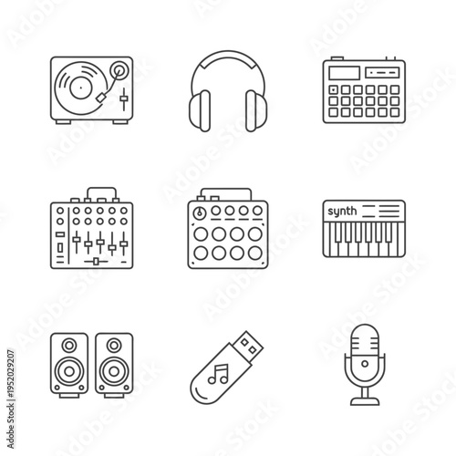 Collection of Music Production and DJ Equipment Icons.