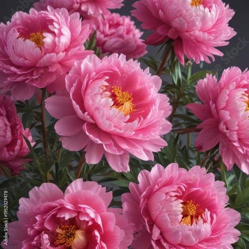 Large showy peony flowers in vibrant pink hues ,  flowers,  beautiful,  blooming