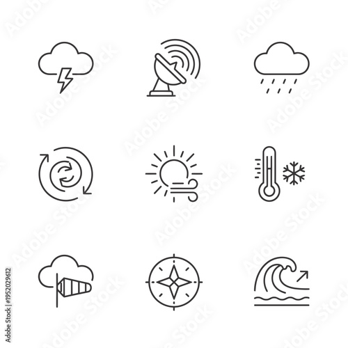 Collection of Weather Icons Representing Different Meteorological Phenomena.
