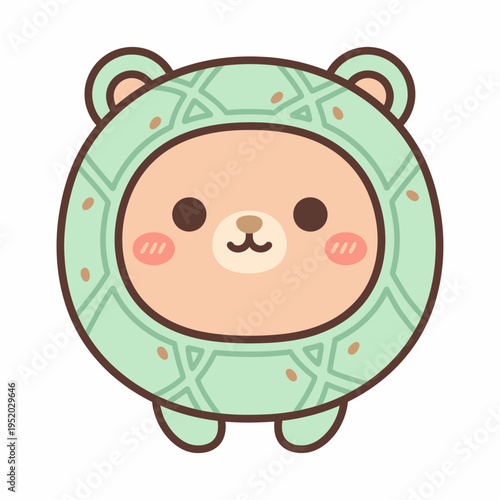 Cute cartoon bear character in a mint green costume.