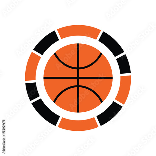Basketball poker chip logo representing sports betting and gambling entertainment with orange ball centerpiece and black circular frame for casino games online wagering and athletic gaming apps