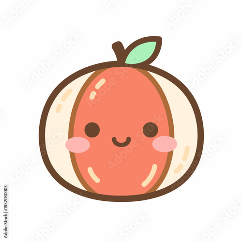 Cute Kawaii Peach Fruit Character Illustration.