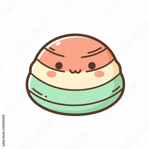 Cute Kawaii Peach Mochi Dessert Character.