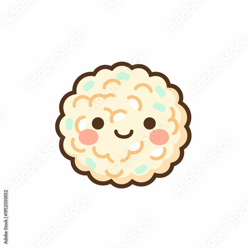 Cute Kawaii Rice Ball Character with Smiling Face.