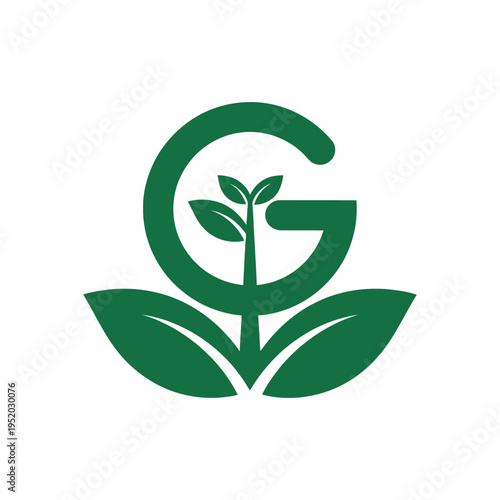 Green letter G initial logo, combining natural plant growth and modern typography, symbolizing eco-friendly initiatives, sustainable development, and organic farming enterprises