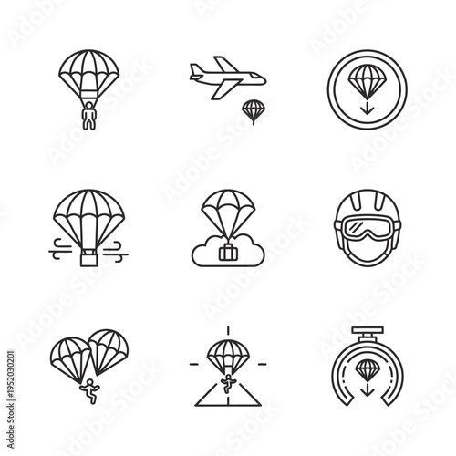 Parachute Icons Set for Skydiving and Aviation Adventures.