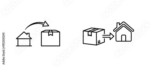 Home delivery service and package shipping concept line icons, representing logistics and e-commerce for parcel transportation