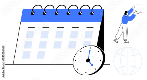 Time management. Calendar with a clock time tracking, task scheduling, and planning. Time management enhances productivity and efficiency in work or personal projects. Perfect for business, workflow