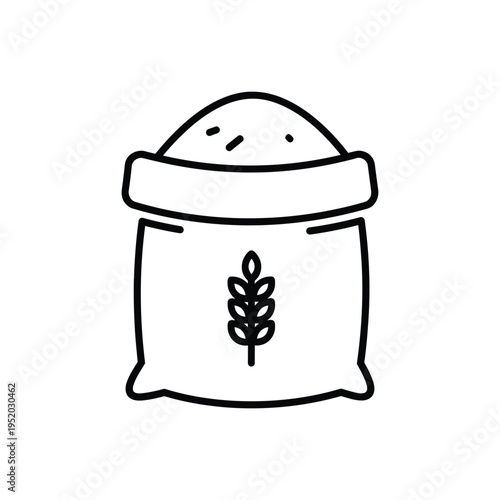Sack of flour or grain with wheat stalk symbolizing ingredient for baking and food production