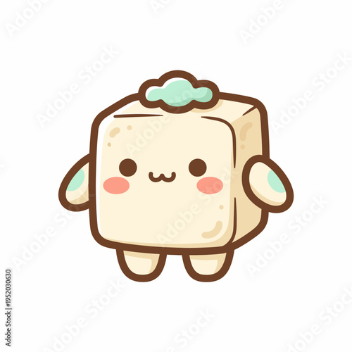 Cute Kawaii Tofu Character Illustration.