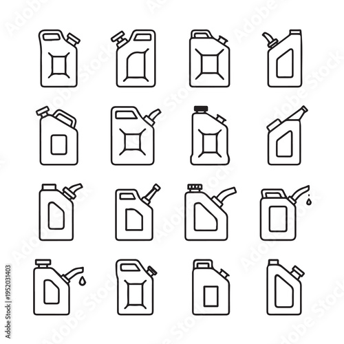 Collection of Jerrycan Icons Fuel Container Line Art Gas Can Vector Set