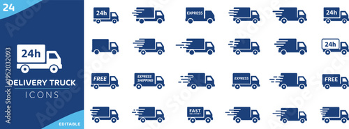 Delivery truck icon set. Logistics icon set. Logistic trucking sign Vector illustration. fast shipping and logistics transport icon collection. Shipping, delivery, distribution, cargo, freight