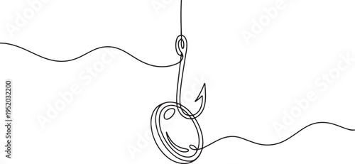 continuous line drawing coin on fishing hook illustration vector. One line draw graphic design vector