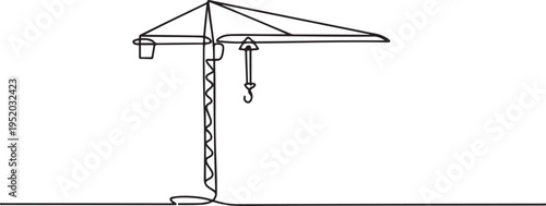 Continuous one line drawing of Tower crane. Single line drawing illustration of Building crane. One line draw graphic design vector