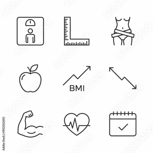 Set of Icons Representing Health and Fitness Concepts.