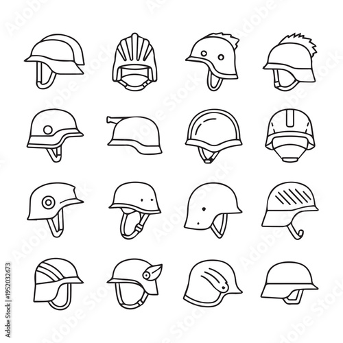 Diverse Helmet Icons Collection Safety Gear Set Personal Protection Equipment Vector Illustration