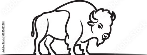 One single line drawing of elegance buffalo for conservation national park logo identity. Big strong bull mascot concept for rodeo show. One line draw graphic design vector