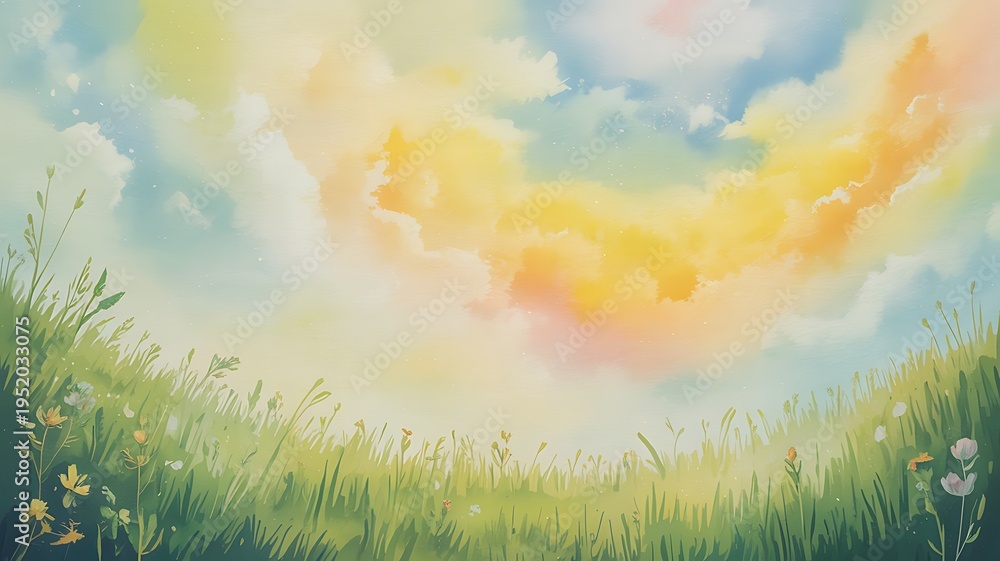 Fototapeta premium Serene sunrise over a lush meadow