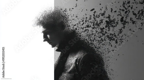 Man fading into shadowy fragments