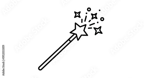 Whimsical magic wand featuring a star-shaped tip and sparkling effects, perfect for themes of fantasy and wonder on an isolated white background.
