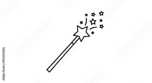 Magical wand with a star tip emitting sparkles, representing wishes and fantasy on an isolated white background.
