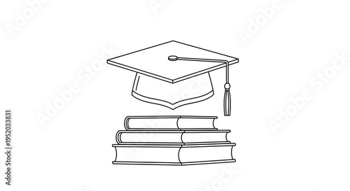 Graduation Cap on Stack of Books, Academic Study and Higher Education Concept, isolated white background