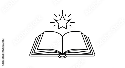 Open book with a shining star above, symbolizing knowledge and enlightenment on an isolated white background.