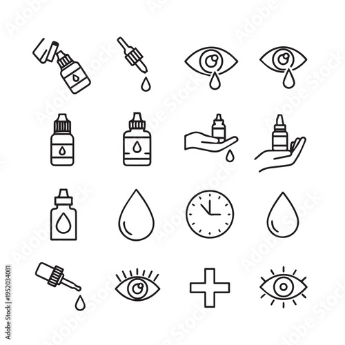 Eye Drop Icons Set: Ophthalmic Solutions Care and Application