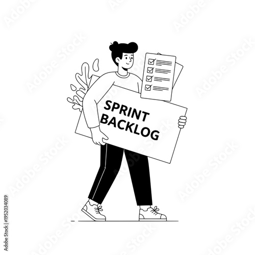 Professional SVG Illustration of Sprint Backlog with Checklist or Monochrome Line Art of Sprint Backlog and Checklist Card