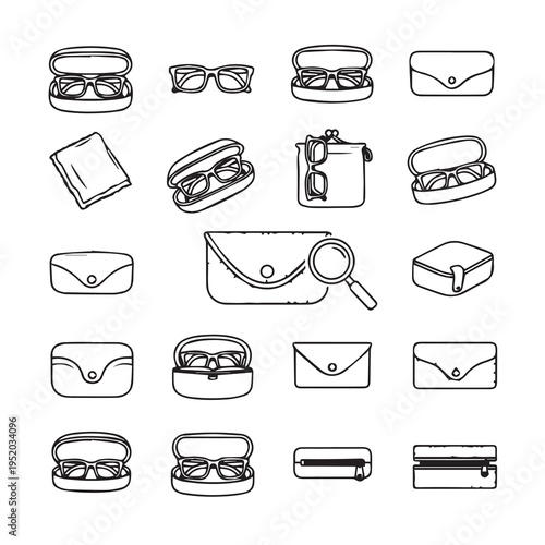 Eyeglasses Cases and Cleaning Cloths Collection Icons Optical Accessories