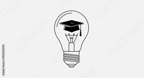 Light Bulb with Graduation Cap Inside symbolizing Idea and Education in bright studio