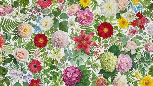 Floral tapestry: A vibrant collection of diverse flowers intermingles, forming a tapestry of colors and textures, showcasing nature's artistry. 