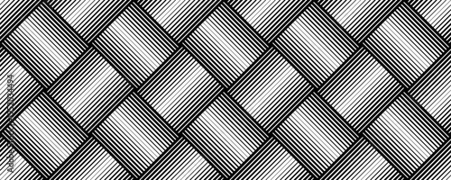 Seamless geometric pattern with black and white diagonal intersecting woven stripes
