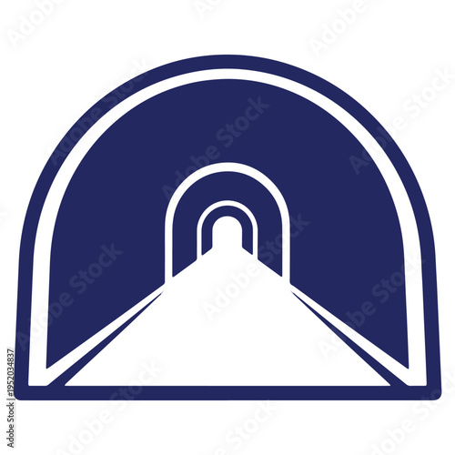 Abstract tunnel illustration with receding arches in navy and white color scheme for artistic renderings