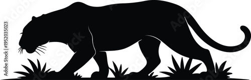 Silhouette of a powerful black panther stalking through wild grass vector design