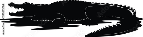 Silhouette powerful attacking alligator crocodile with open jaws swimming vector design