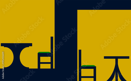 Minimalist Cafe Interior Illustration with Yellow Wall and Chairs Vector