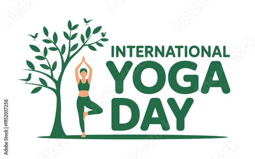 A vector graphic illustration celebrating International Yoga Day with a serene yoga pose