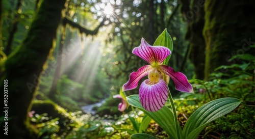 Orchid in a Lush Rainforest - A Close-Up of Natures Beauty.