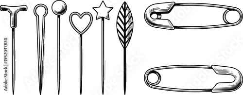 Vintage Sewing Pins and Safety Pins Collection Keywords: sewing, pins, safety pins, needles