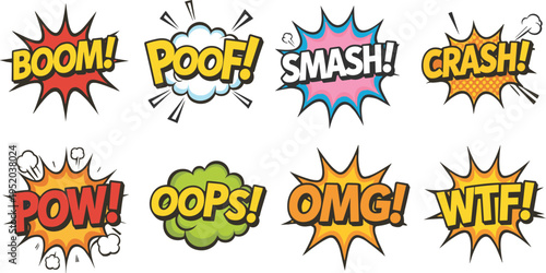 Comic Book Sound Effect Word Bubbles boom poof