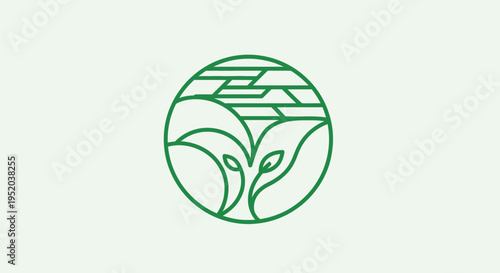 A serene landscape with green plants and a circular design.