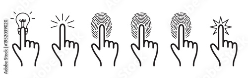 Biometric fingerprint security and creative idea hand gestures icons for identification and authentication