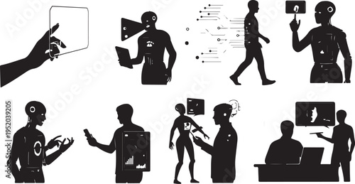 Silhouettes of people using technology and communicating effectively always