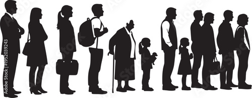 Diverse group of people in line silhouette illustration