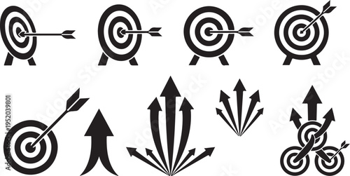 Black and white target icons with arrows and bullseyes