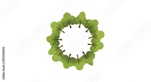 Vector illustration of a green forest eco poster with a circular design of leaves on a white background, promoting forest conservation and ecology