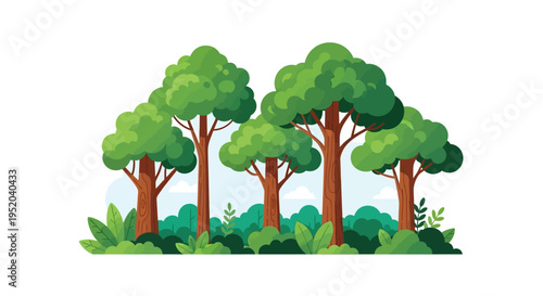 A vibrant illustration of trees and bushes on International Day of Forests, promoting eco-friendly forest conservation